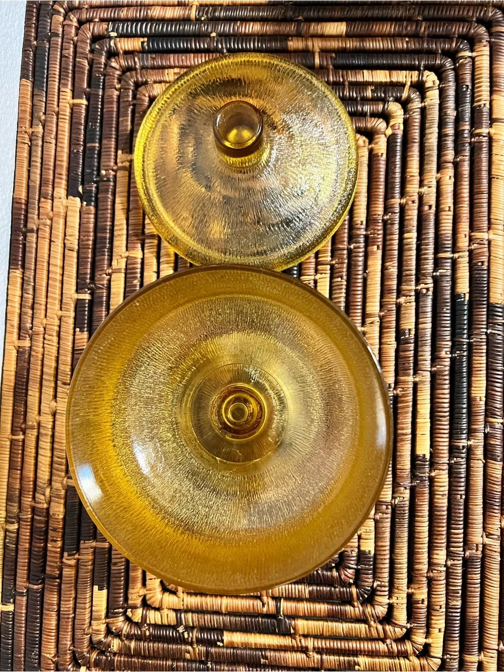 Amber Textured Glass Covered Compote